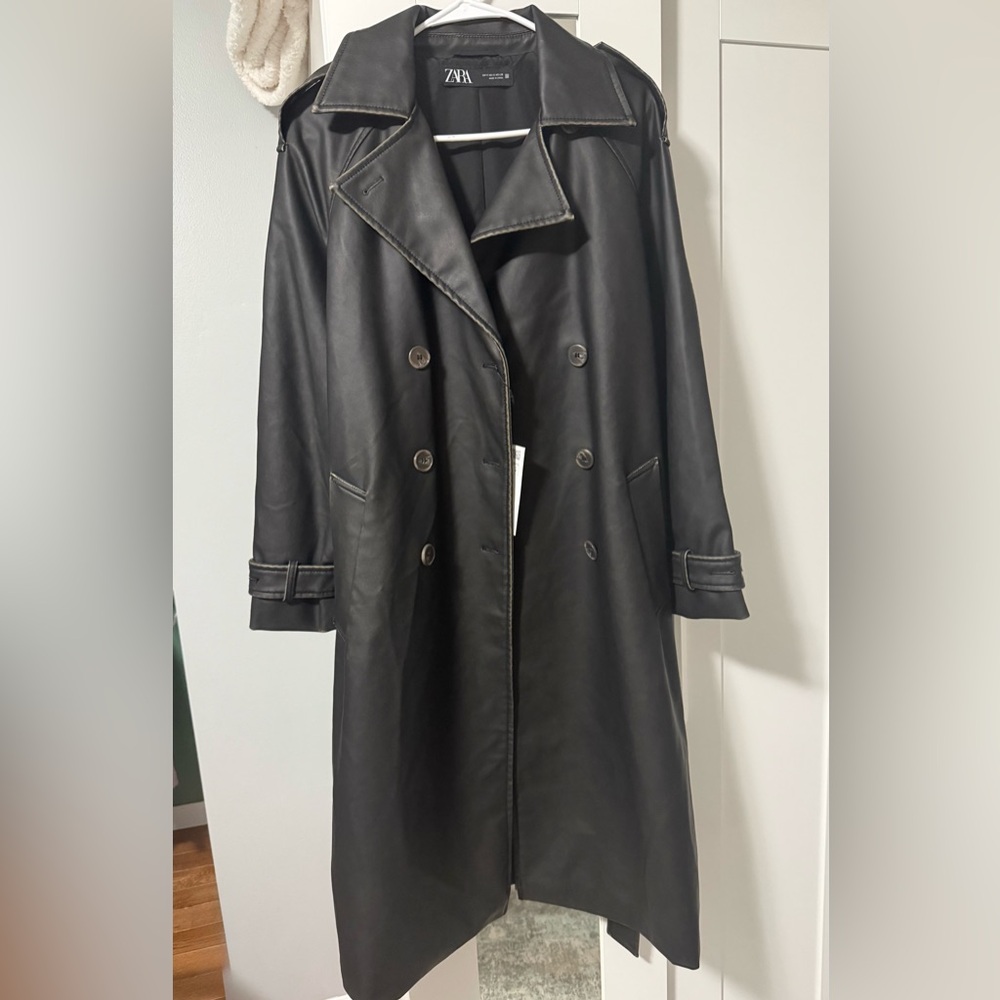Zara Black Leather Trench Coat